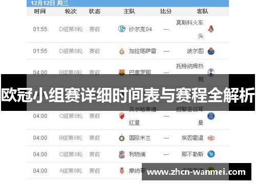 欧冠小组赛详细时间表与赛程全解析